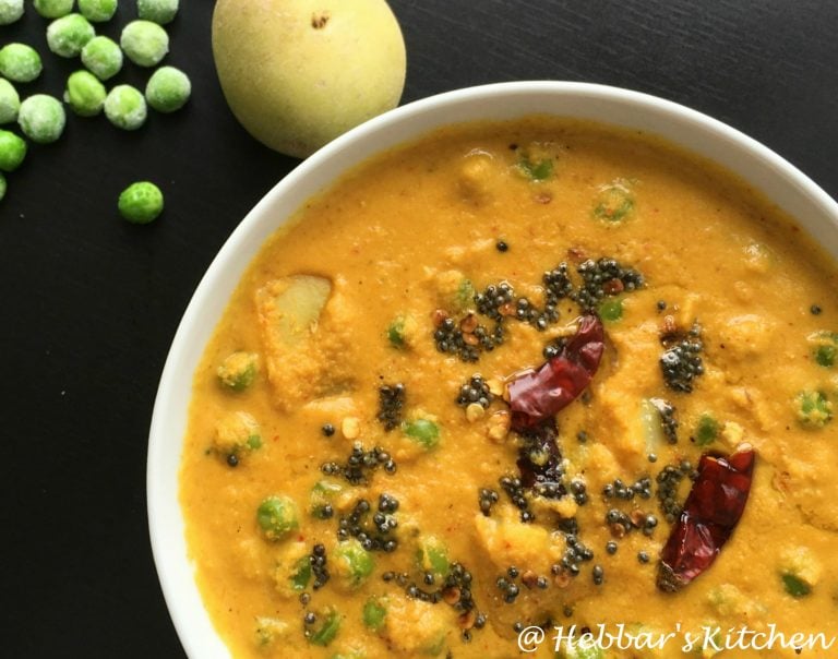 batani gasi recipe | potato pea curry | potato peas coconut curry