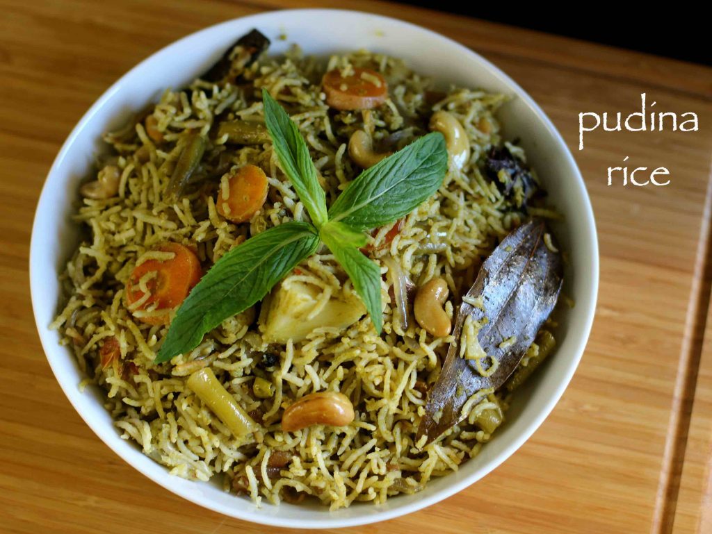pudina rice recipe | mint rice recipe | mint pulao recipe
