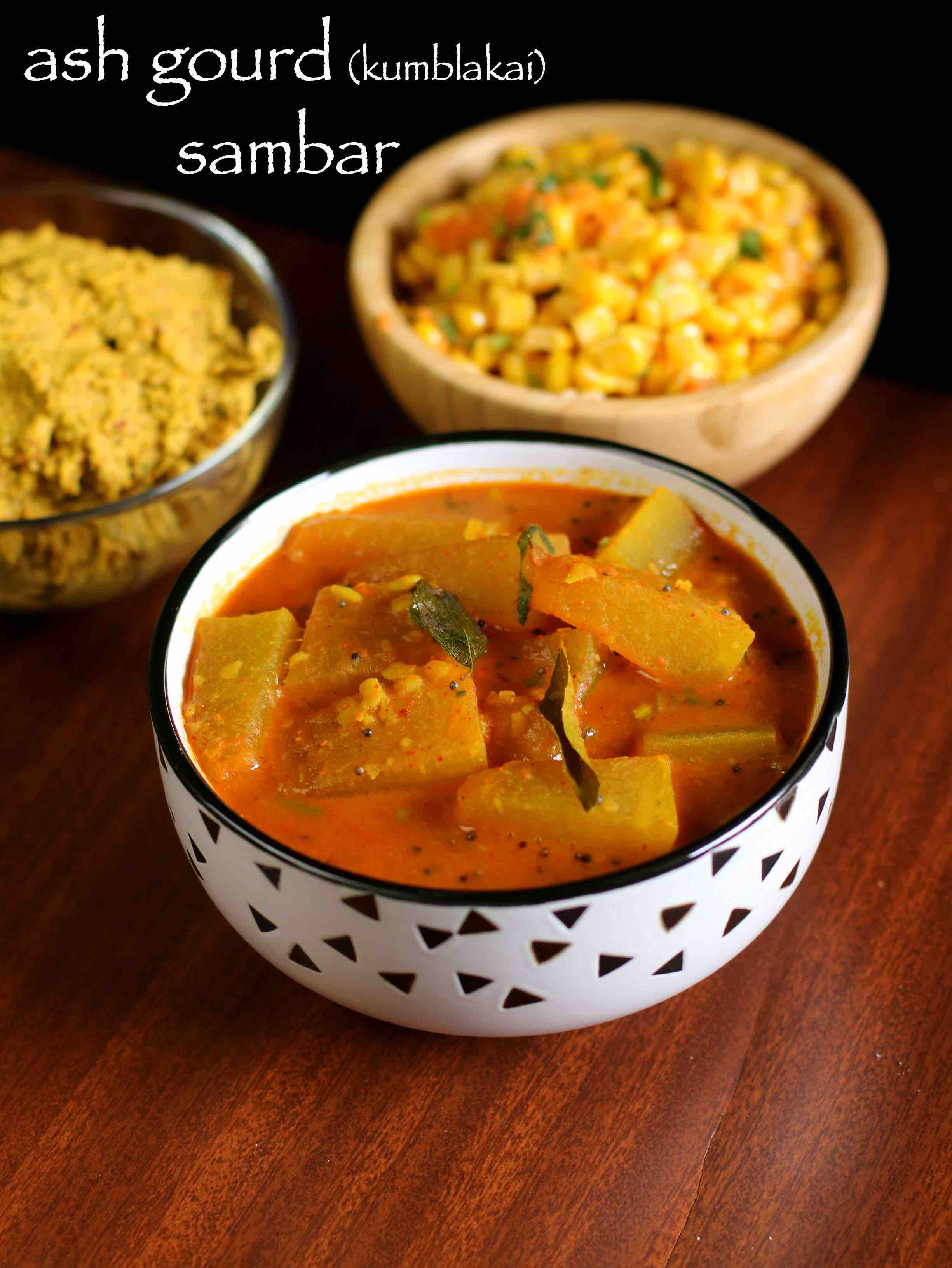 ash gourd sambar recipe | kumblakai koddel or sambar recipe