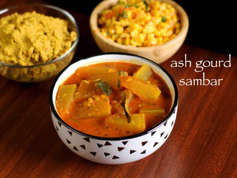 ash gourd sambar recipe | kumblakai koddel or sambar recipe