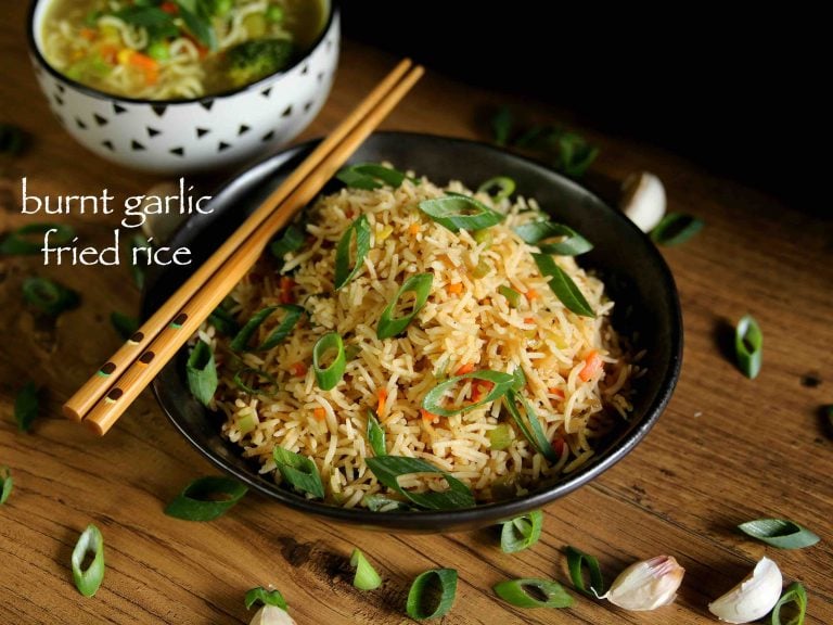 बर्न्ट गार्लिक फ्राइड राइस रेसिपी | burnt garlic fried rice in hindi | बर्न्ट गार्लिक राइस