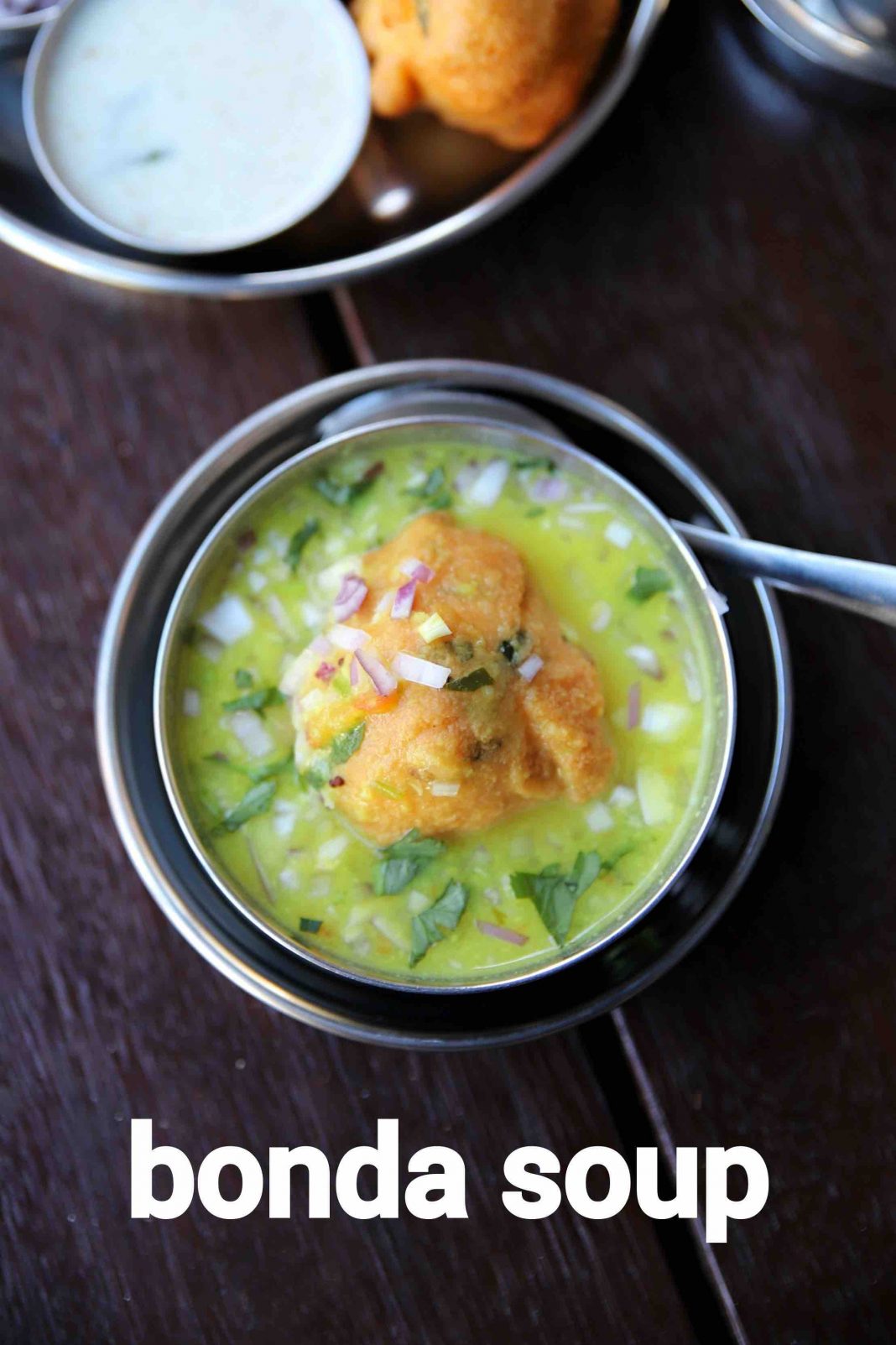 bonda soup recipe | urad dal fritters in a moong dal soup