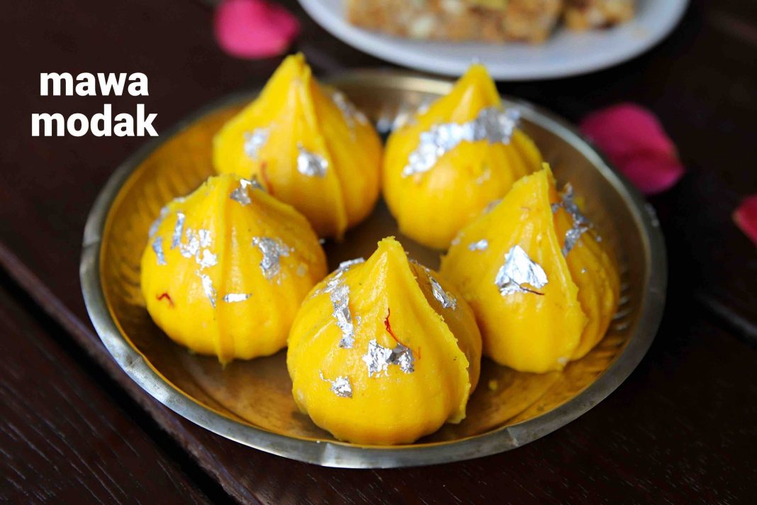 mawa modak recipe | khoya modak | mawa ke modak | yellow modak