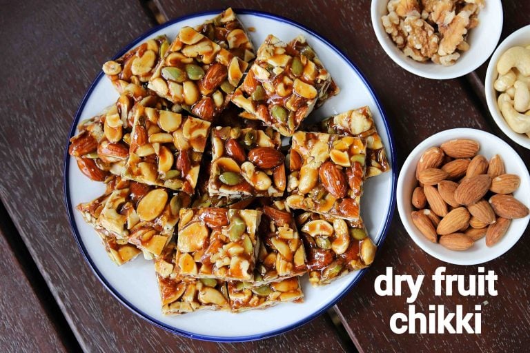 dry fruit chikki recipe | kaju badam chikki | mixed nuts chikki