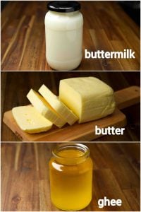 how to make butter recipe, ghee recipe, buttermilk & whipped cream from cream