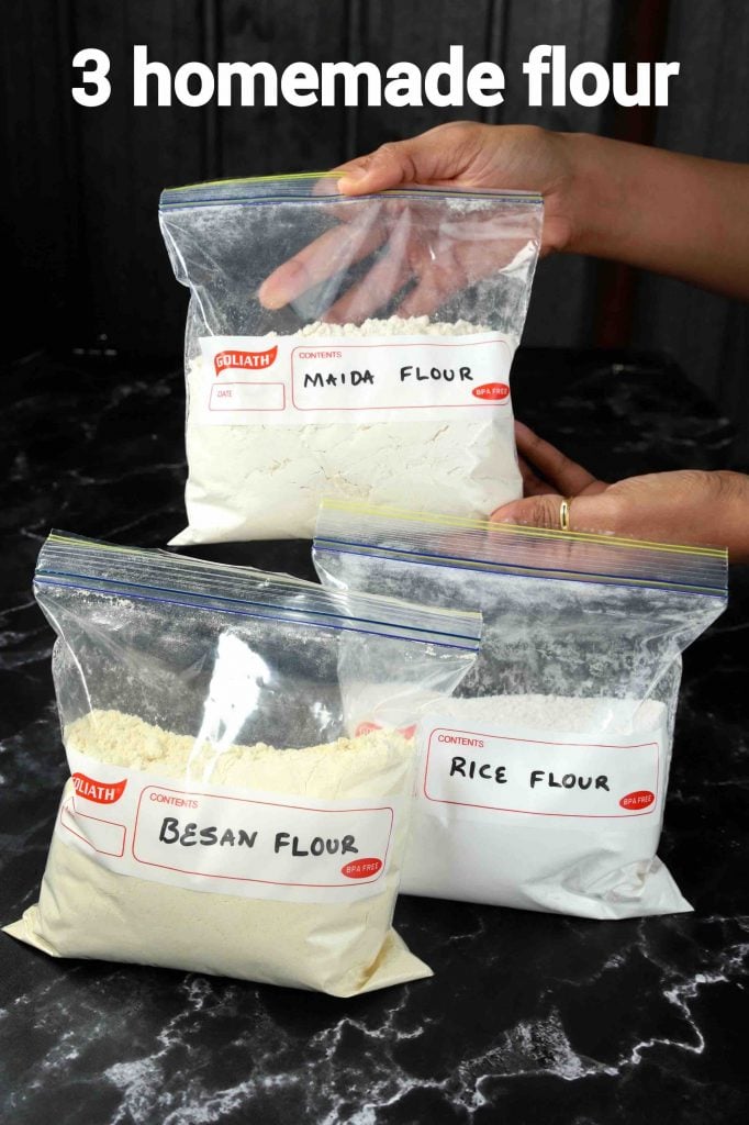 how to make rice flour recipe, besan flour, maida at home