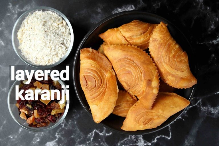 karanji recipe | gujiya recipe | how to make layered maharashtrian karanji