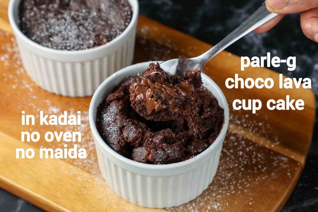 choco lava cup cake recipe - parle-g biscuits in kadai