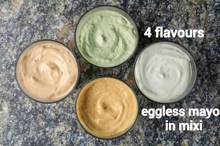 अंडा रहित मेयोनीज रेसिपी – 4 स्वाद | eggless mayonnaise – 4 flavours in hindi