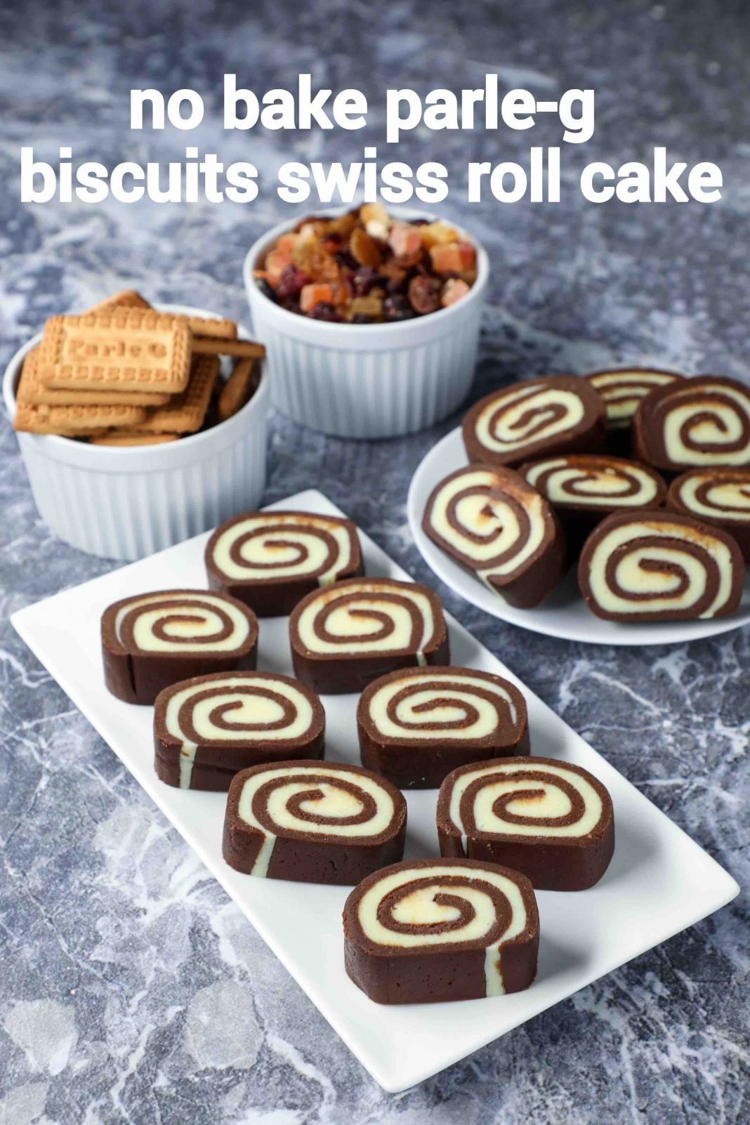 no bake swiss roll recipe | parle-g biscuit swiss roll | chocolate roll ...