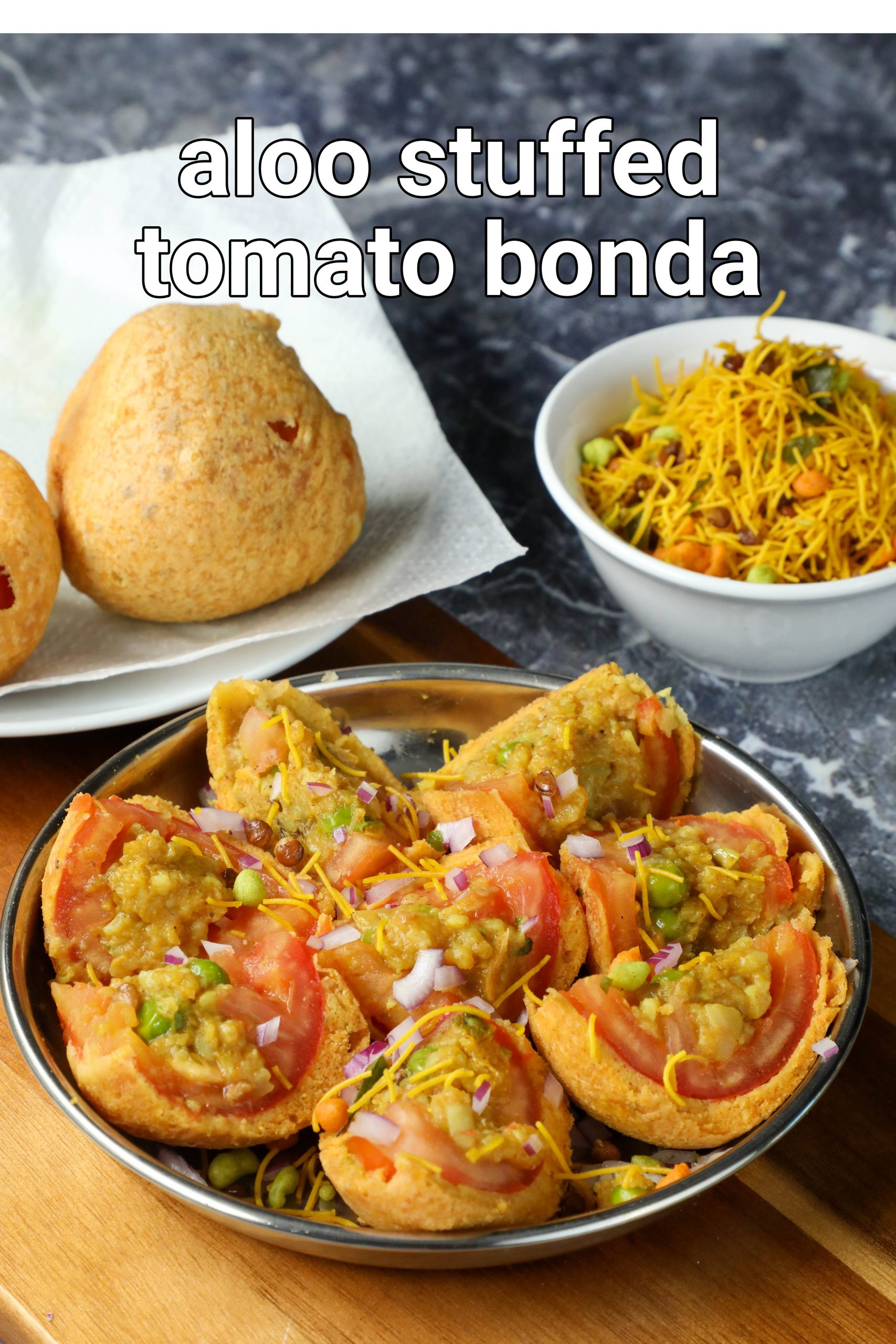 tomato bajji recipe | stuffed tomato bonda | stuffed aloo tomato bonda