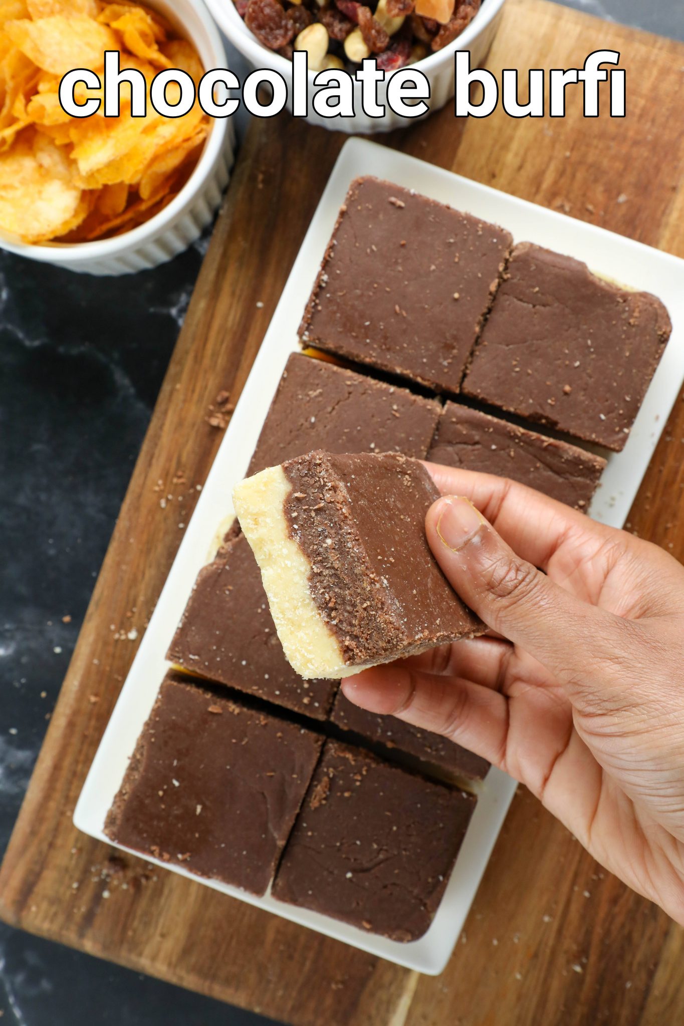 chocolate barfi recipe | chocolate burfi | mawa chocolate burfi