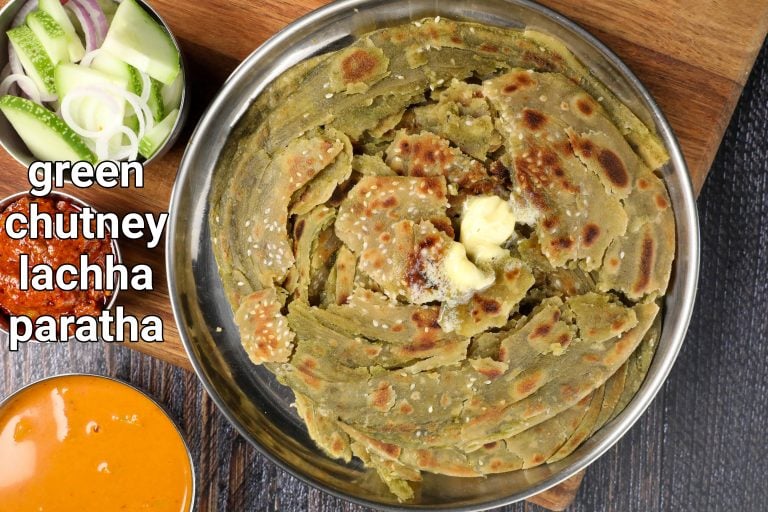 chutney paratha recipe | green chutney lachha paratha | chutney stuffed paratha