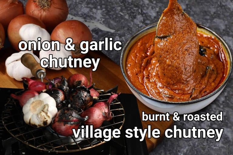 burnt onion chutney recipe | roasted garlic & onion chutney for idli & dosa