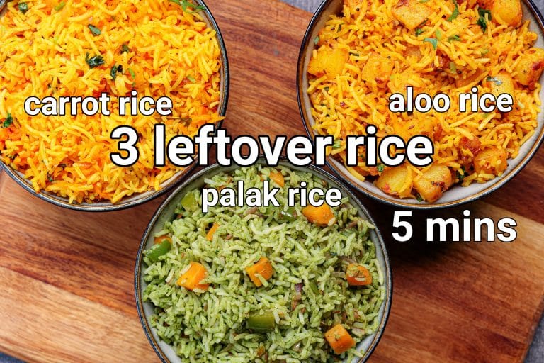3 veggie rice recipe | instant lunch box rice recipes | leftover lunch box ideas