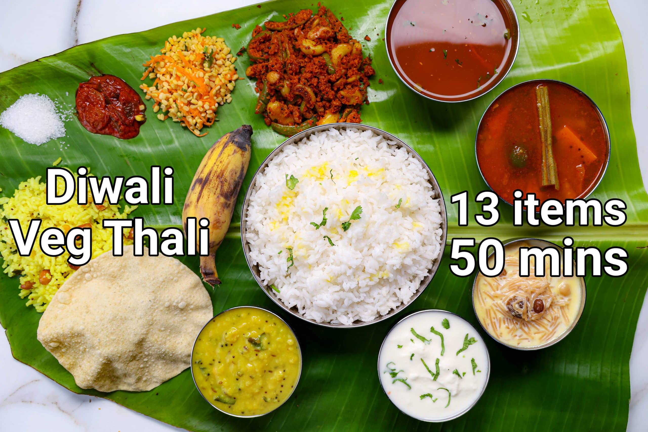 Banana Leaf Thali Recipe In 50 Mins South Indian Diwali Thali How To ...