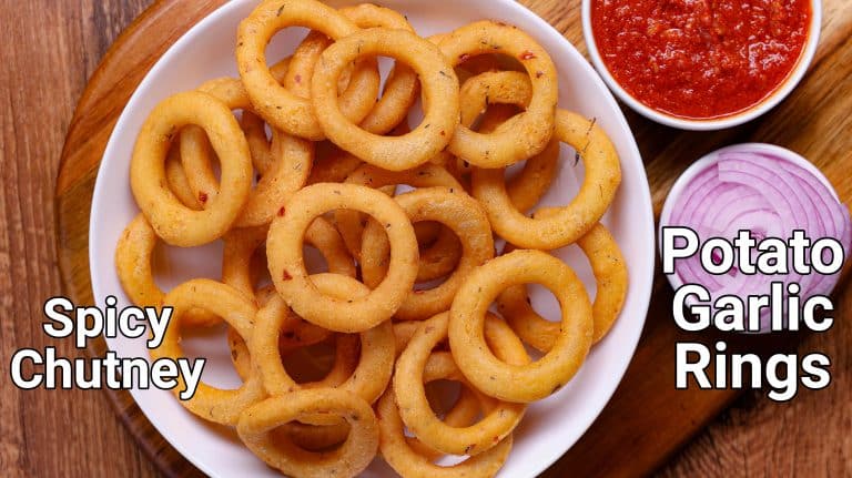 potato garlic rings recipe | garlic potato rings with chilli garlic chatni | aloo rings