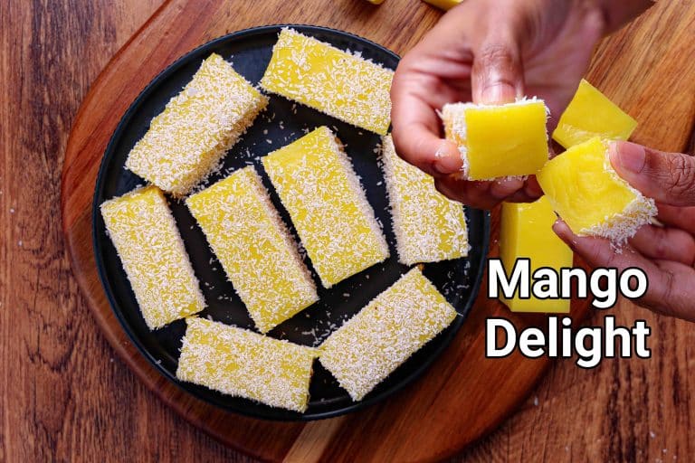 मैंगो डिलाइट रेसिपी | Mango Delight in hindi | नरम आम का जेली हलवा मिठाई
