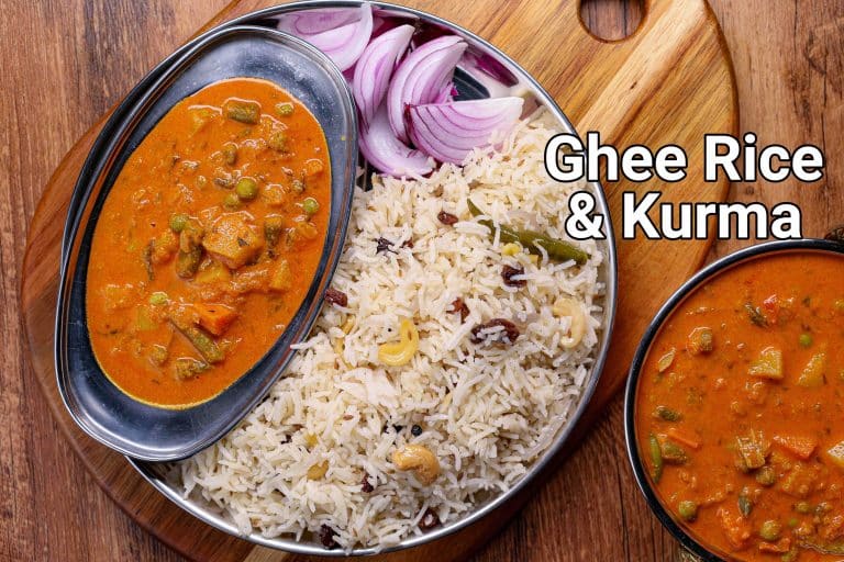 ಗೀ ರೈಸ್ ಕುರ್ಮಾ ಕಾಂಬೊ ಮೀಲ್ ರೆಸಿಪಿ | ghee rice kurma in kannada